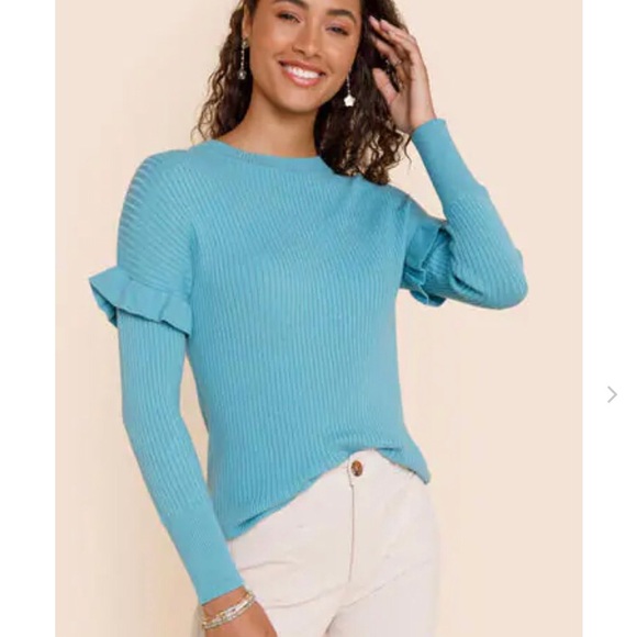 Franchesca’s Light Blue Chris Flounced Ribbed Sweater - Picture 2 of 7